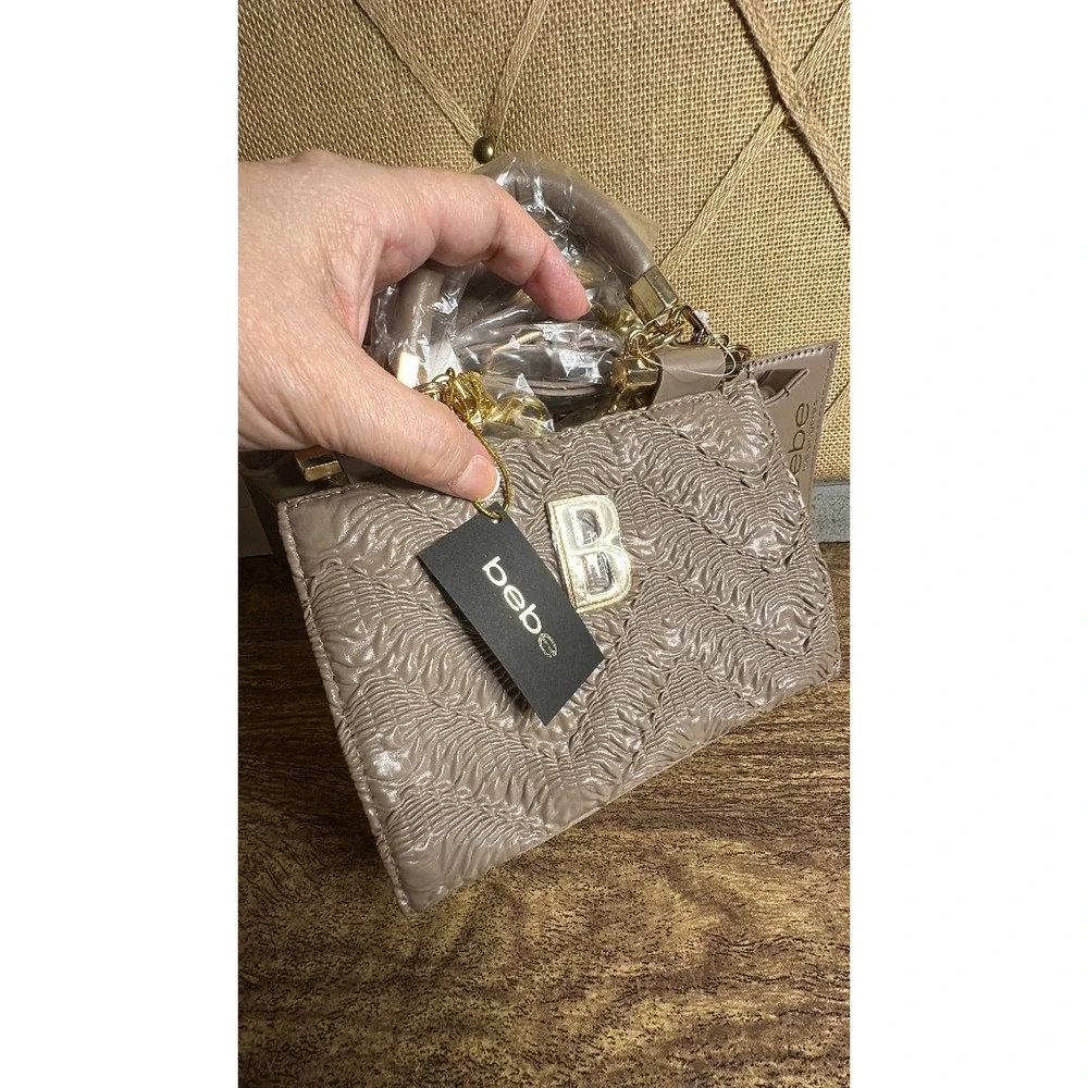 NWT Bebe Nola Mini Satchel with Credit Card Organizer—Light Taupe